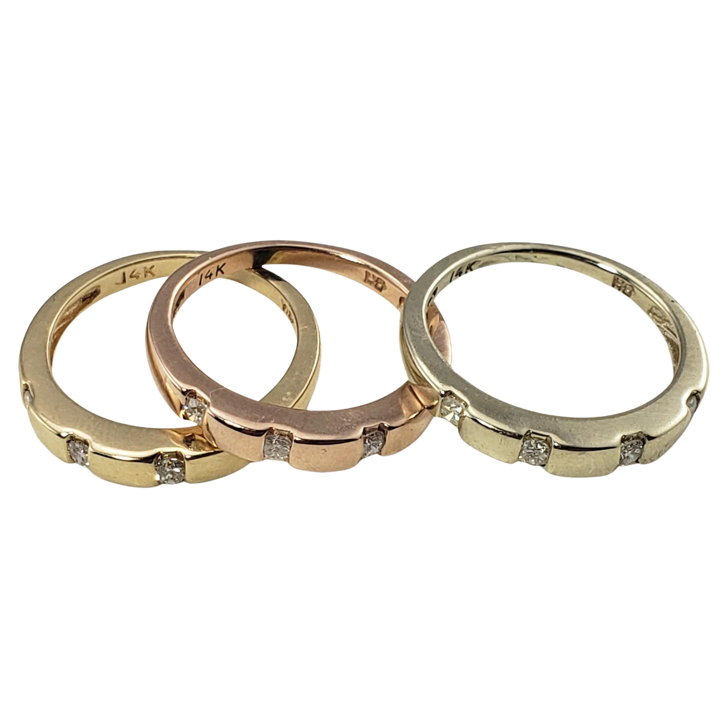 14 Karat Tricolor and Diamond Set of Three Bands For Sale