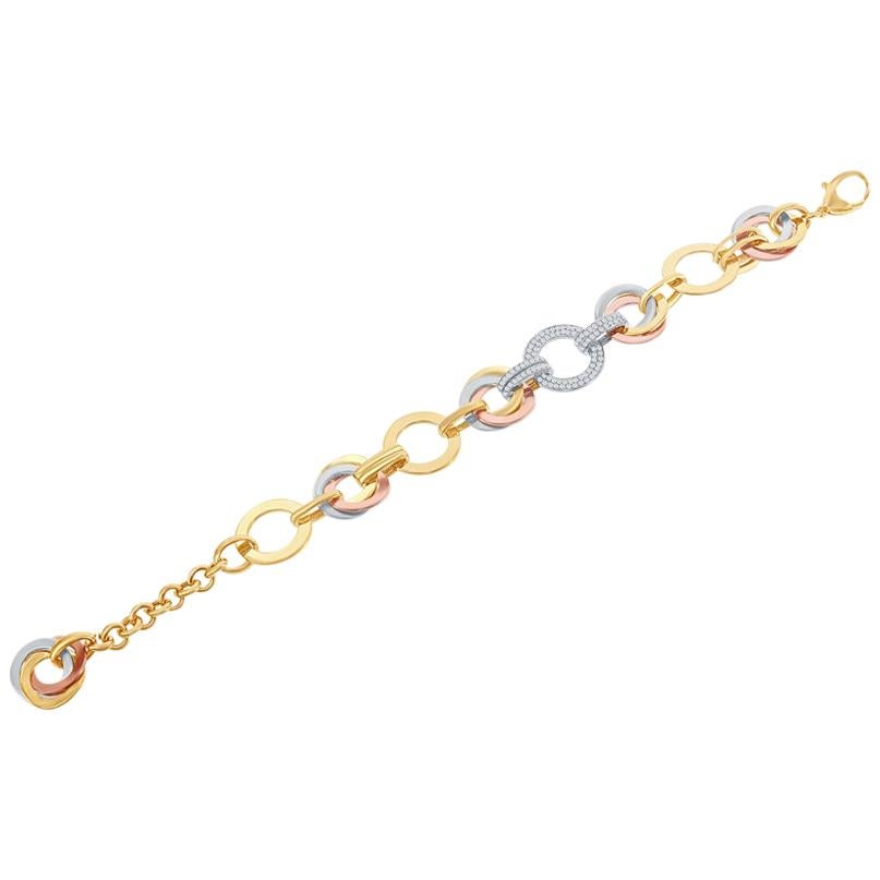 14 Karat Tricolor Link Diamond Bracelet For Sale