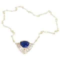 14 Karat Trilliant Tanzanite 16 Carat Baguette Diamond Pendant Necklace Yellow