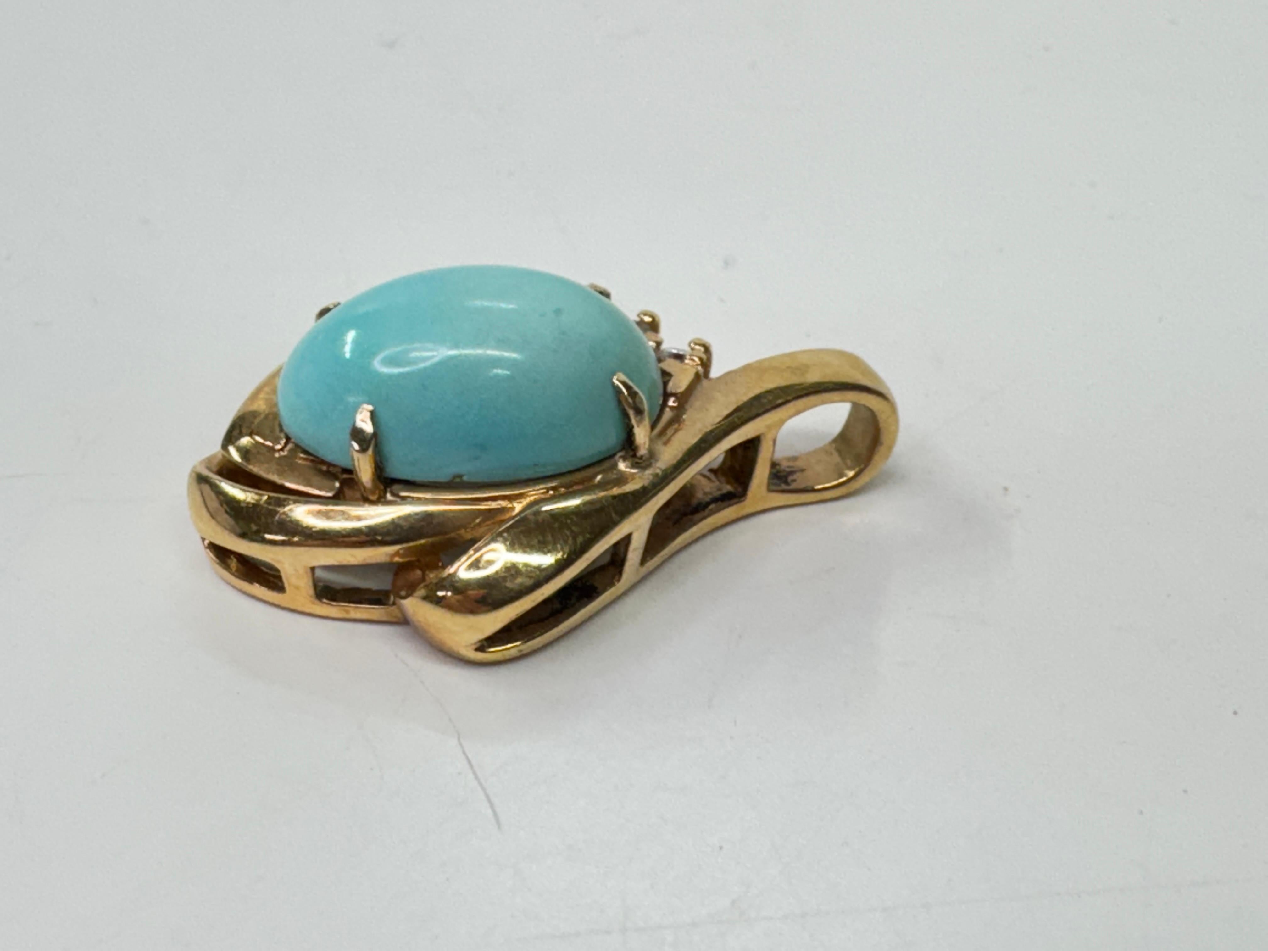Ciondolo con diamante turchese 14 carati in vendita 2