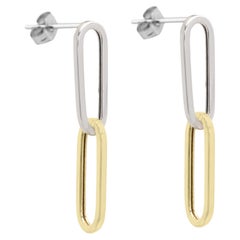 14 Karat Deux Couleurs Boucles d'oreilles Paperclip 5mm Dangle Earning 1' inch Long