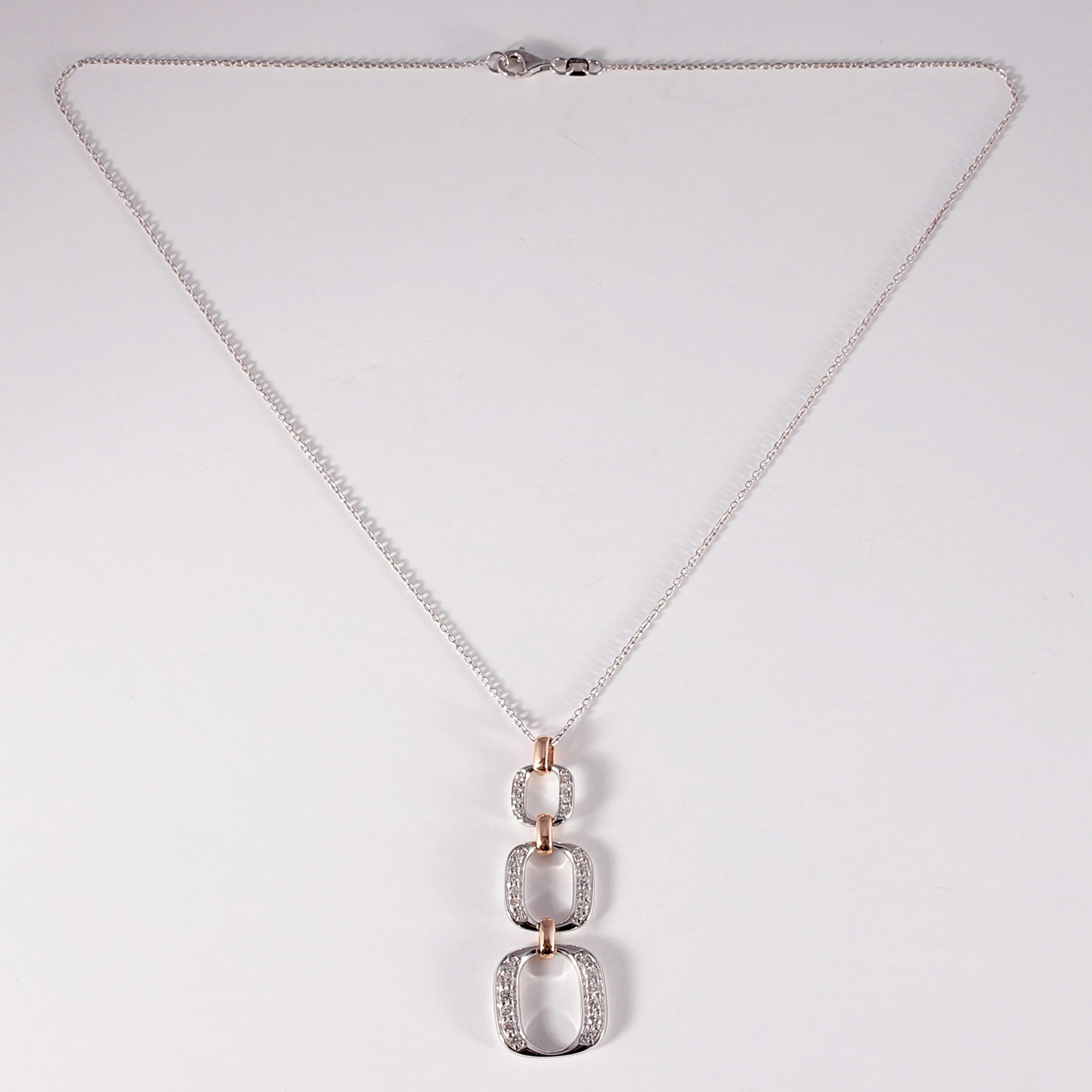 Round Cut 14 Karat Two-Tone 0.45 Carat Diamond Pendant Necklace