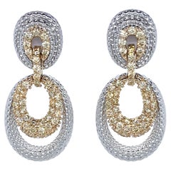 14 Karat Two-Tone 2.95 Carat Round-cut Fancy Color Diamond Dangling Earrings 