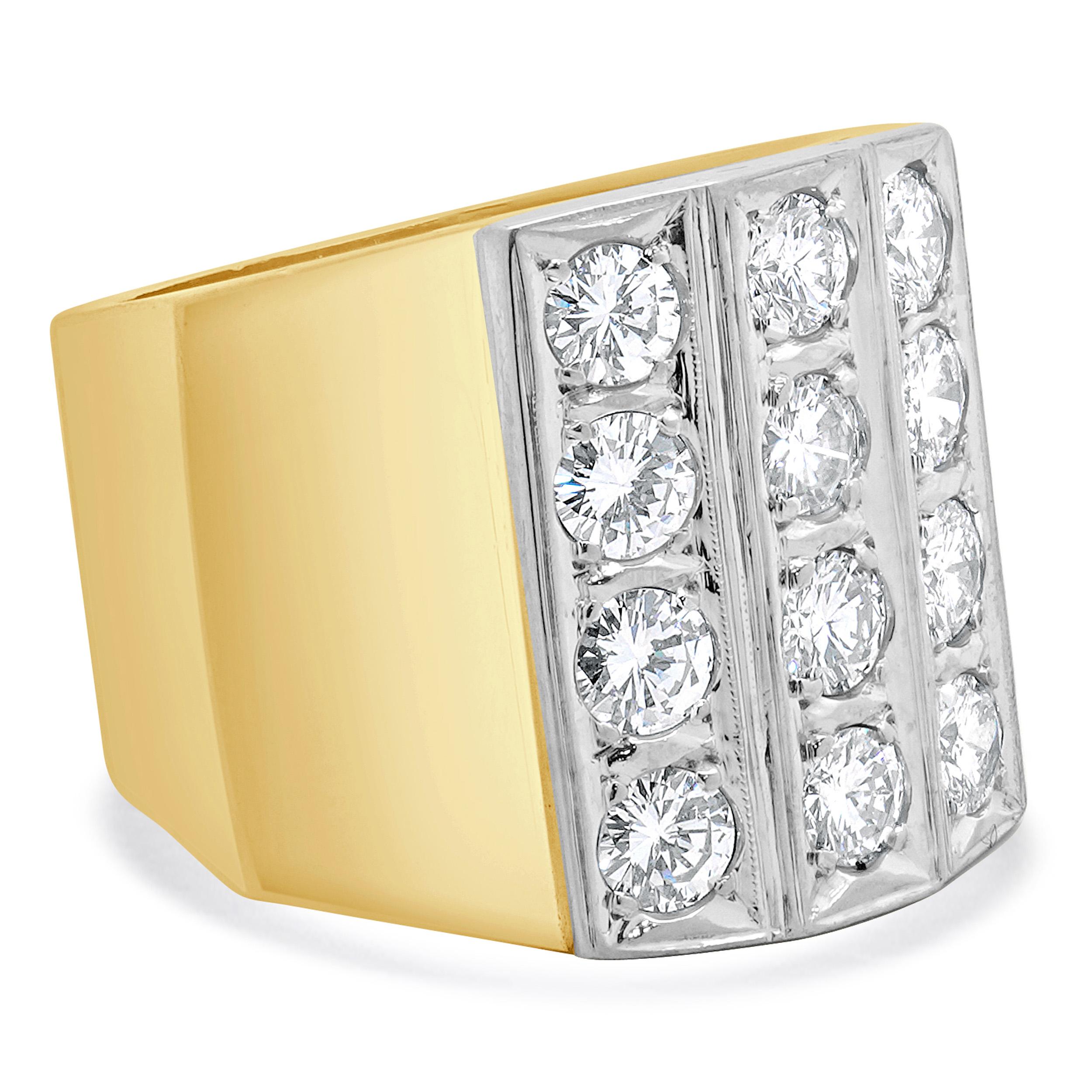Anello a tre file di diamanti in 14 carati bicolore In condizioni ottime in vendita a Scottsdale, AZ