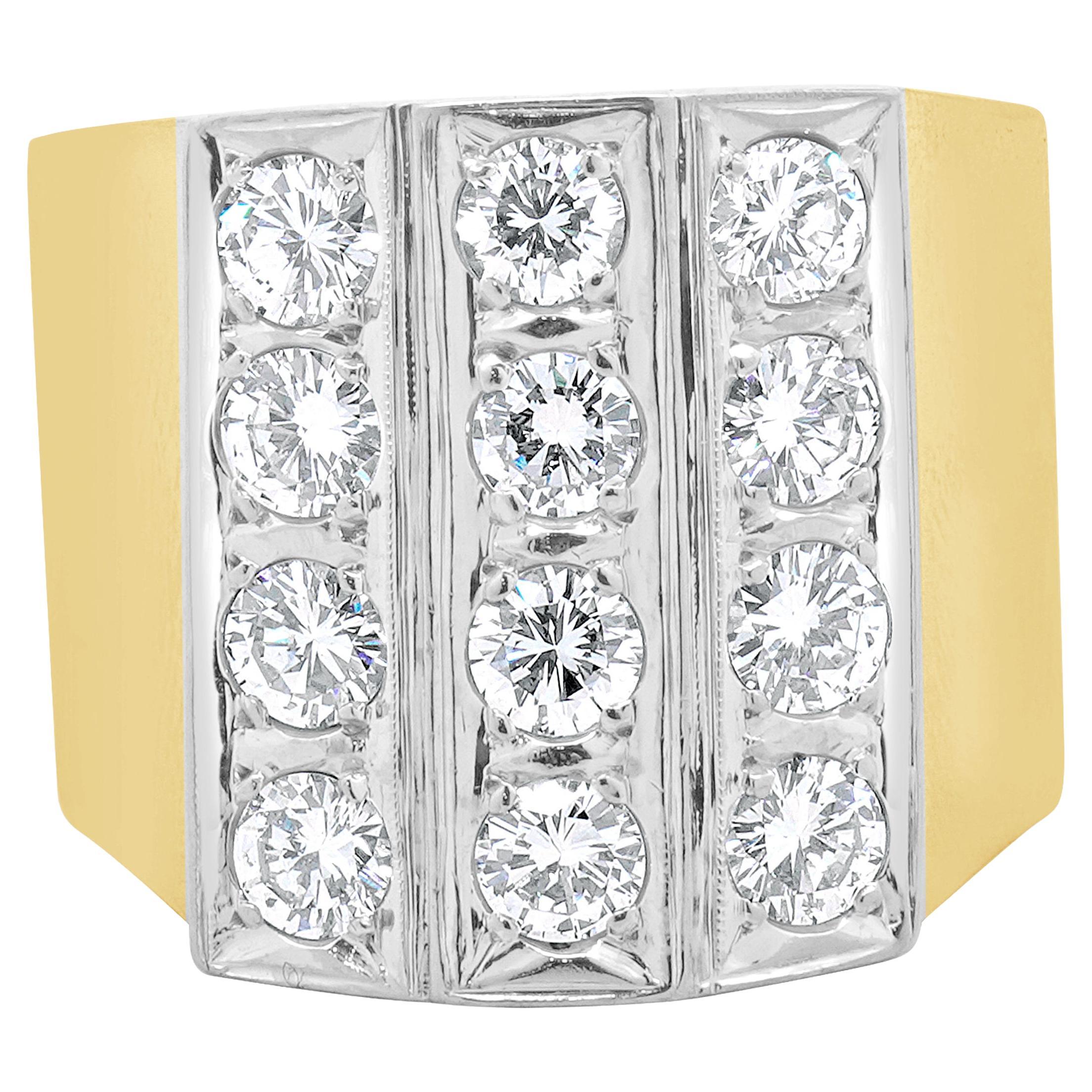14 Karat Two Tone 3 Row Diamond Ring (bague à trois rangs de diamants)