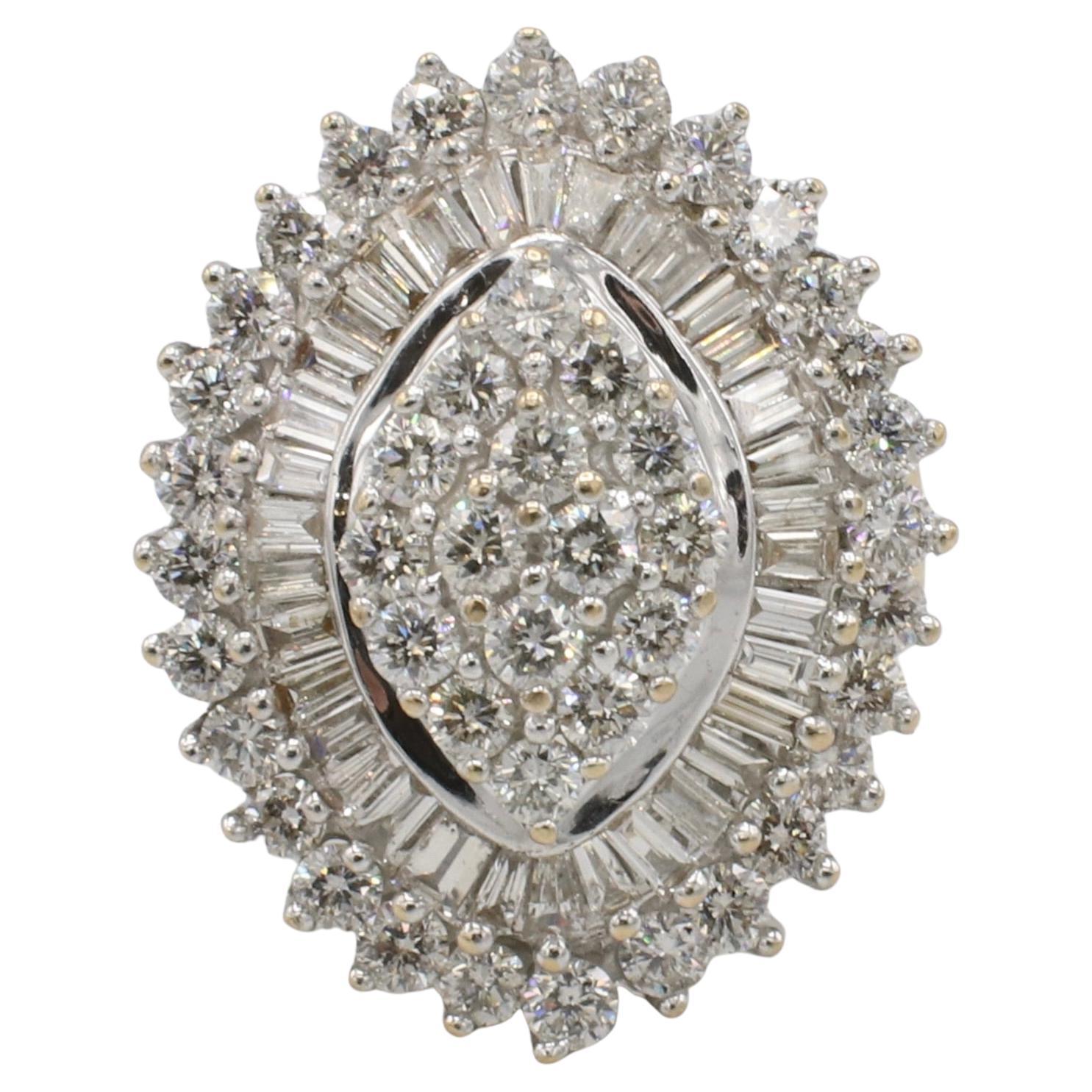 14 Karat Two-Tone 4.00 Carat Natural Diamond Cluster Cocktail Ring