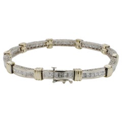 14 Karat Two Tone 5.50 Carat Natural Princess Cut Diamond Tennis Line Bracelet