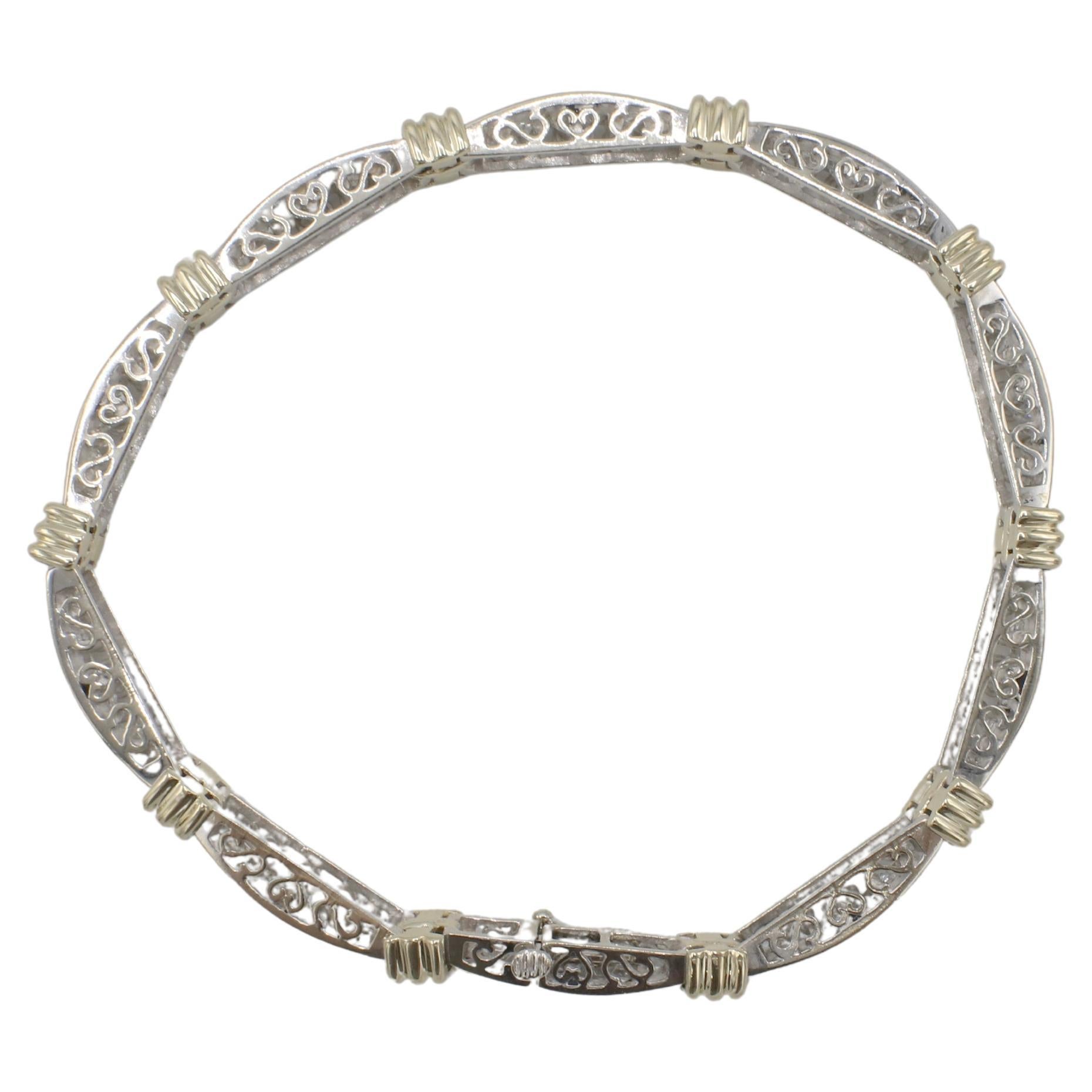 14 Karat zweifarbiges 5,50 Karat natürliches Tennisarmband mit Diamanten im Prinzessinnenschliff (Carréschliff) im Angebot