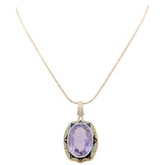 14 Karat Two-Tone Amethyst and Enamel Pendant/Necklace