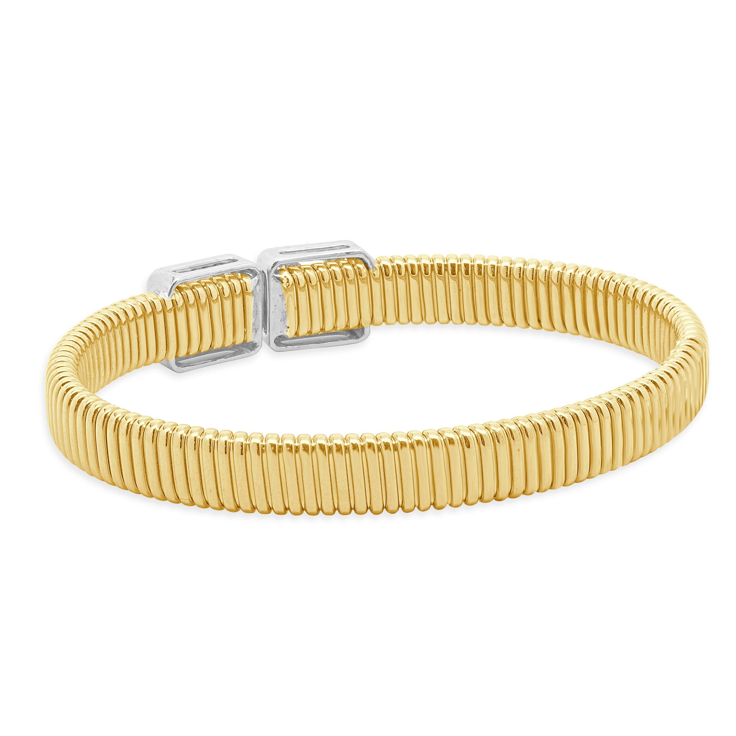 14 Karat Two Tone Baguette and Round Diamond Mosaic Bangle Excellent état - En vente à Scottsdale, AZ
