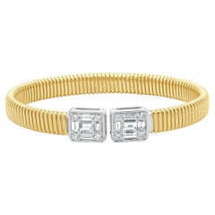 14 Karat Two Tone Baguette and Round Diamond Mosaic Bangle