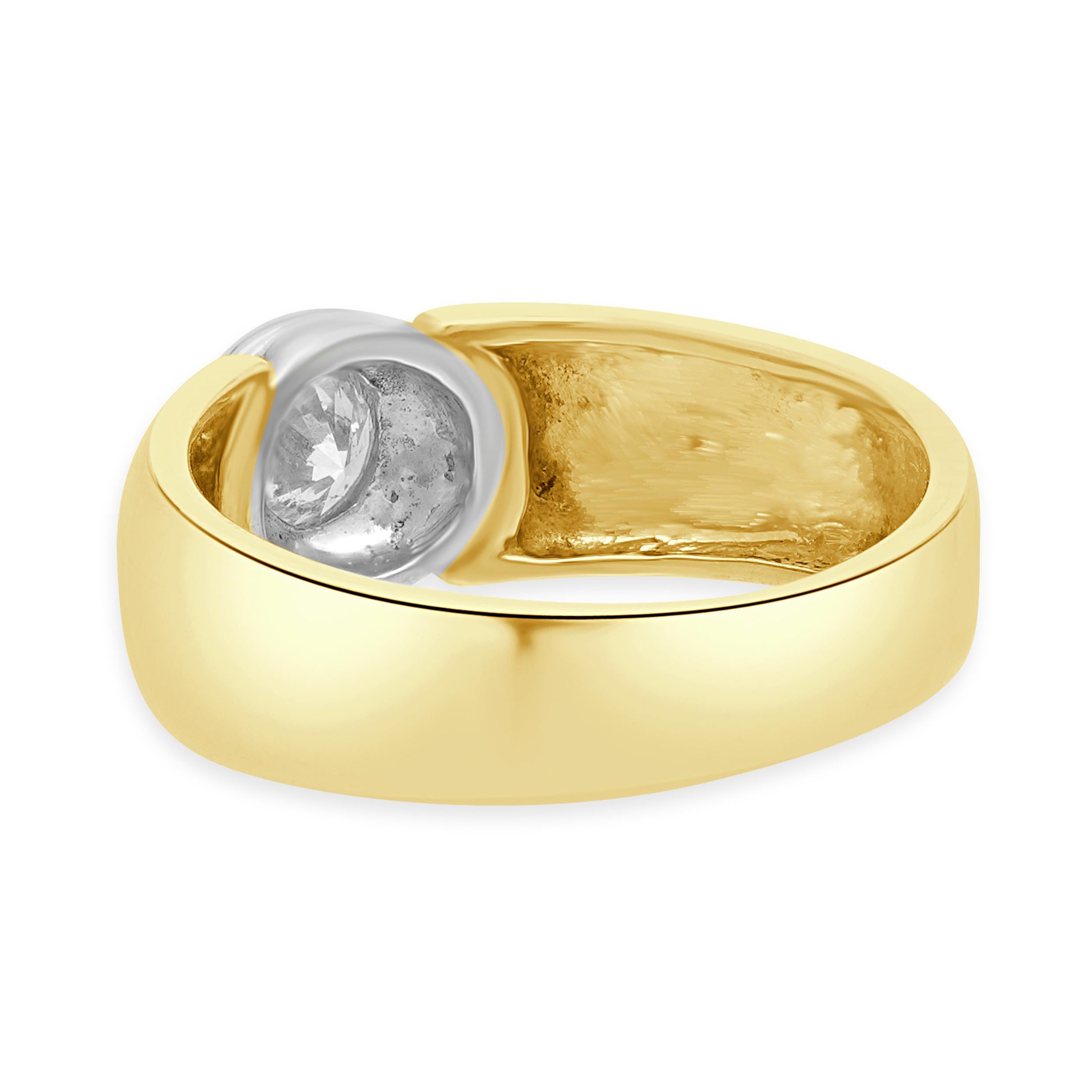 Round Cut 14 Karat Two-Tone Bezel Set Diamond Band For Sale
