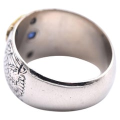 14 Karat Two-Tone Blue Sapphire Masonic Ring