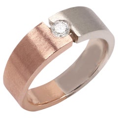 Used Men Diamond Ring 14 Karat Two Tone Brushed Gold Mens Band Rose and White Gold 