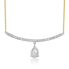 14 Karat Two Tone Diamond Bar Drop Necklace