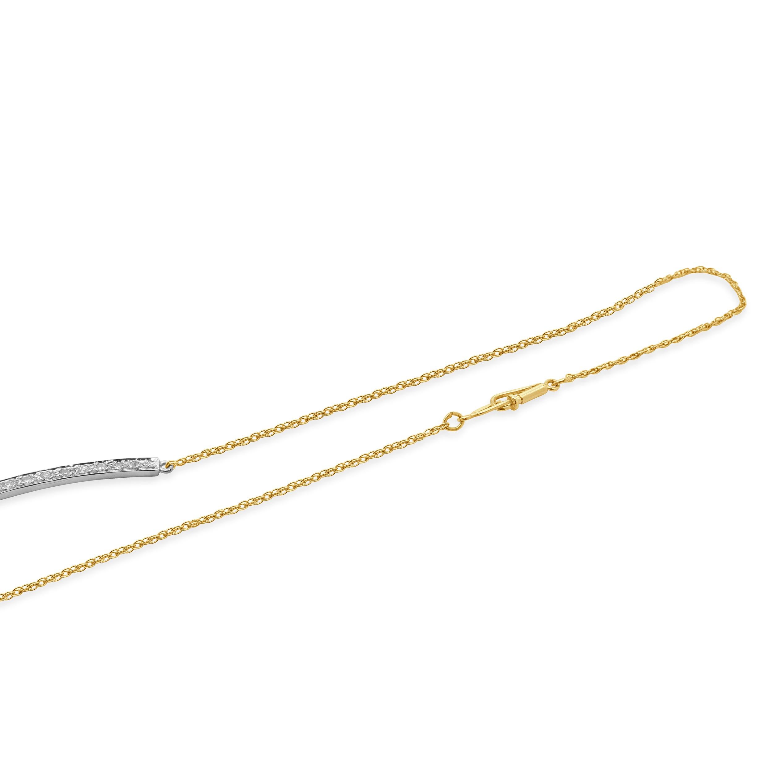 14 Karat Two Tone Diamond Bar Drop Necklace In condizioni ottime in vendita a Scottsdale, AZ