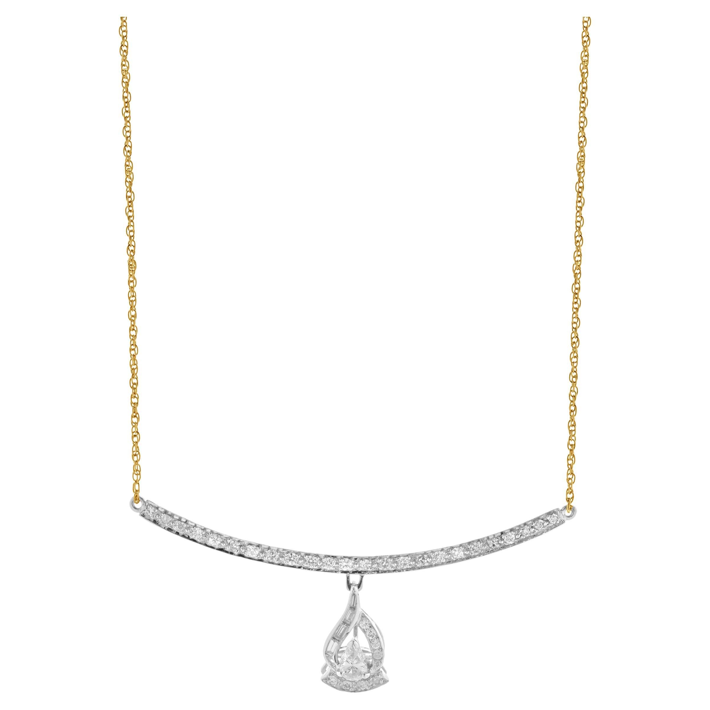 14 Karat Two Tone Diamond Bar Drop Necklace