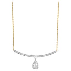 14 Karat Two Tone Diamond Bar Drop Necklace