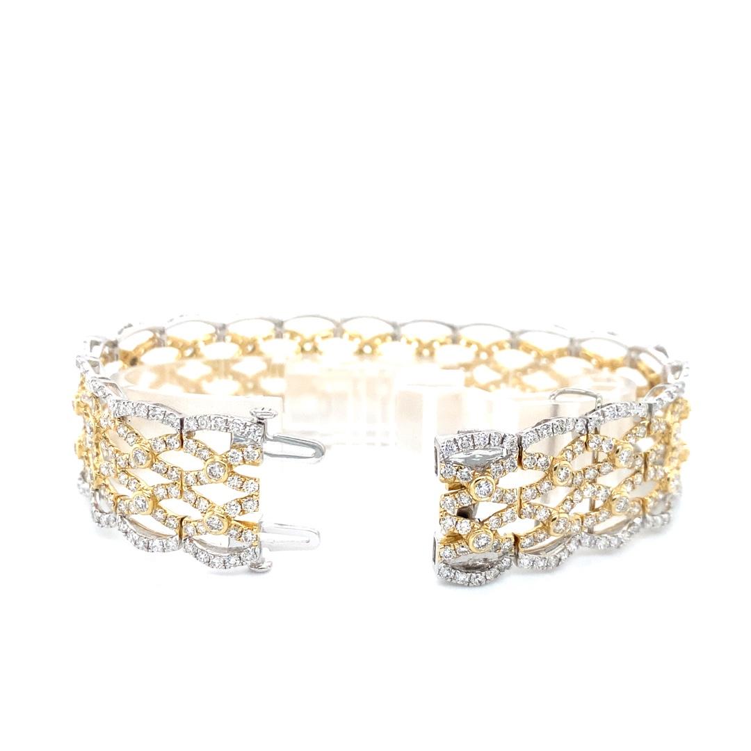 14 Karat zweifarbiges Diamantarmband mit Diamanten im Zustand „Neu“ im Angebot in Bossier City, LA