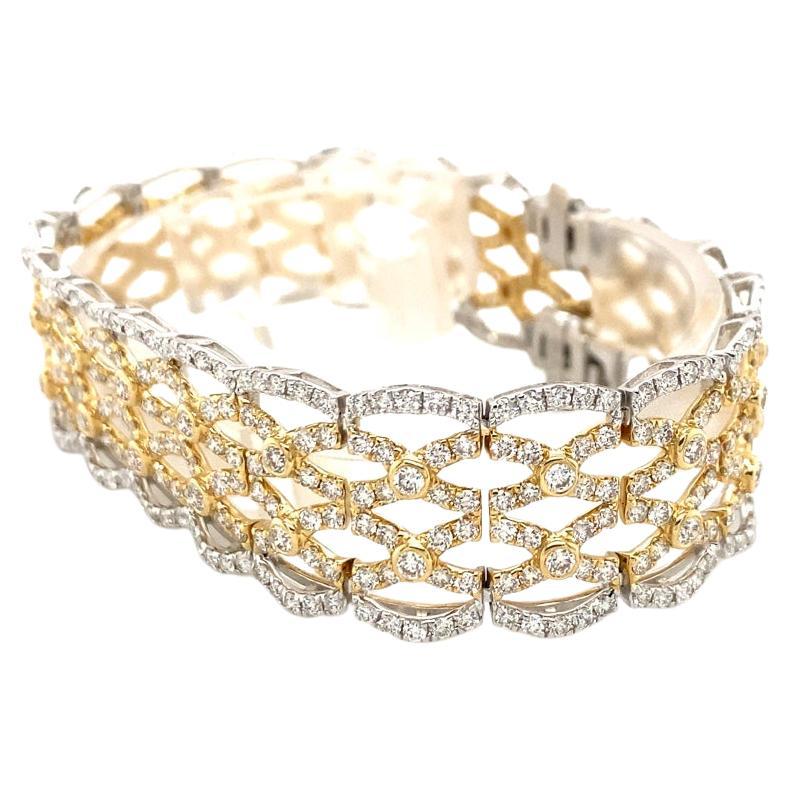 14 Karat zweifarbiges Diamantarmband mit Diamanten im Angebot