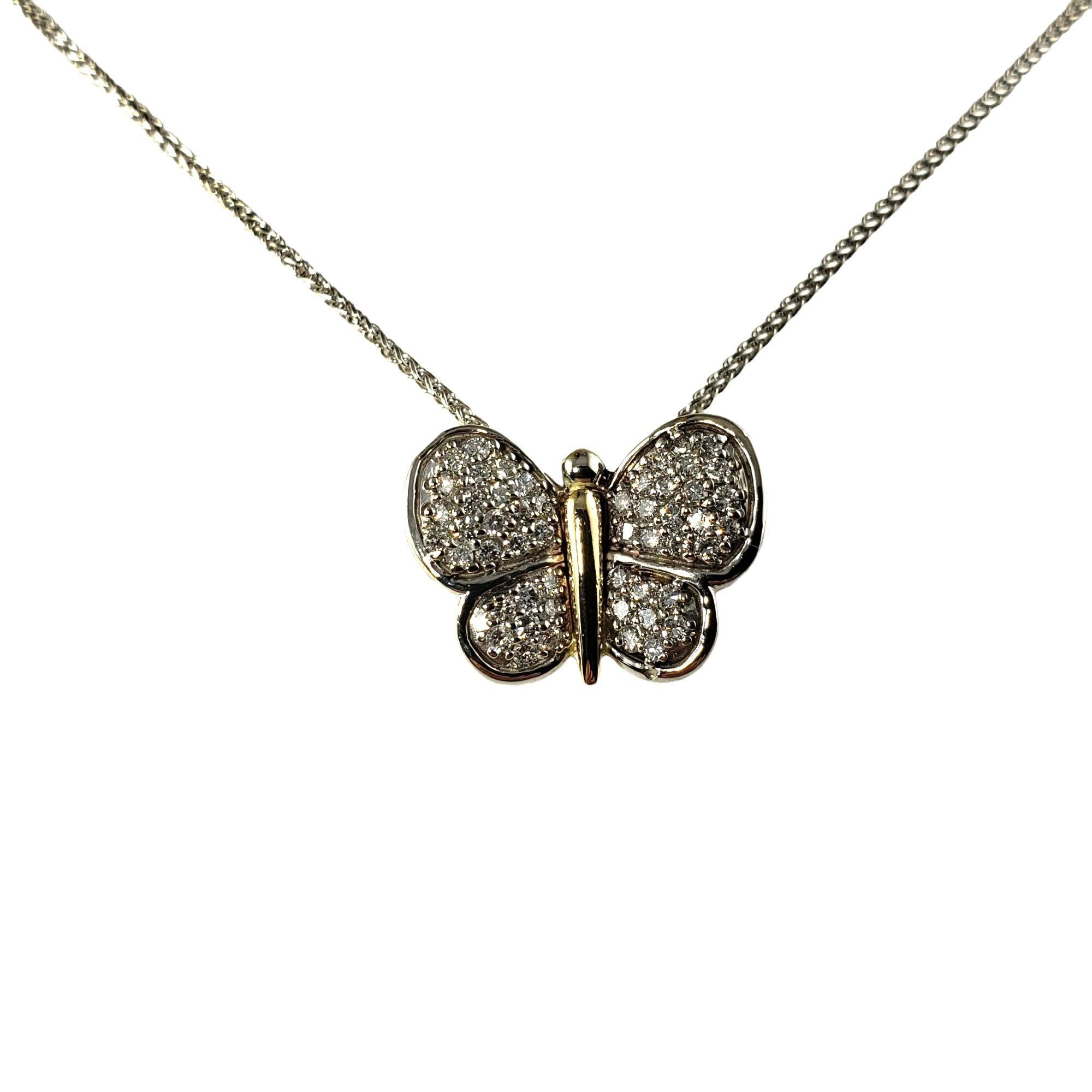 Women's 14 Karat Two Tone Diamond Butterfly Pendant Necklace #13784 For Sale