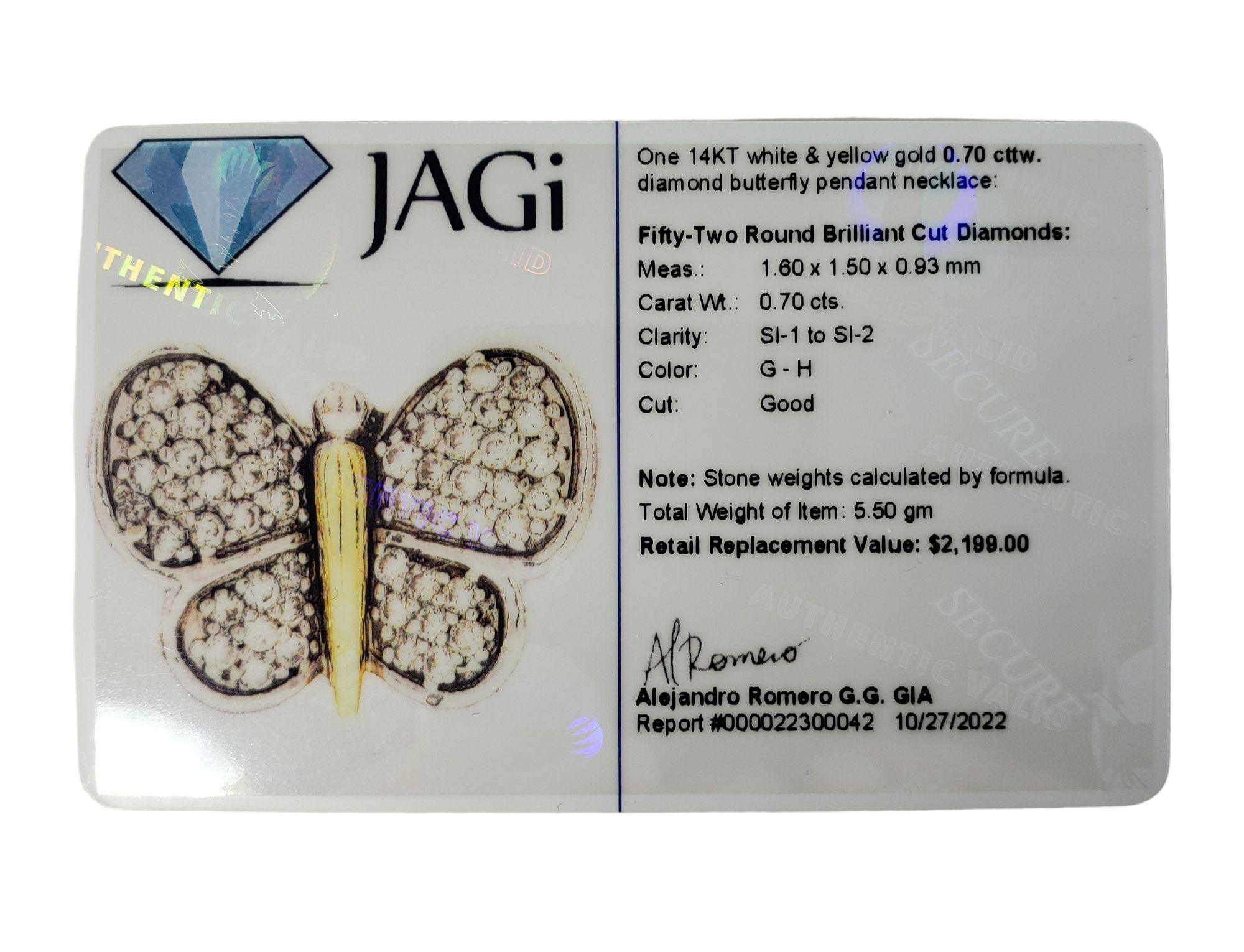 14 Karat Two Tone Diamond Butterfly Pendant Necklace #13784 For Sale 1