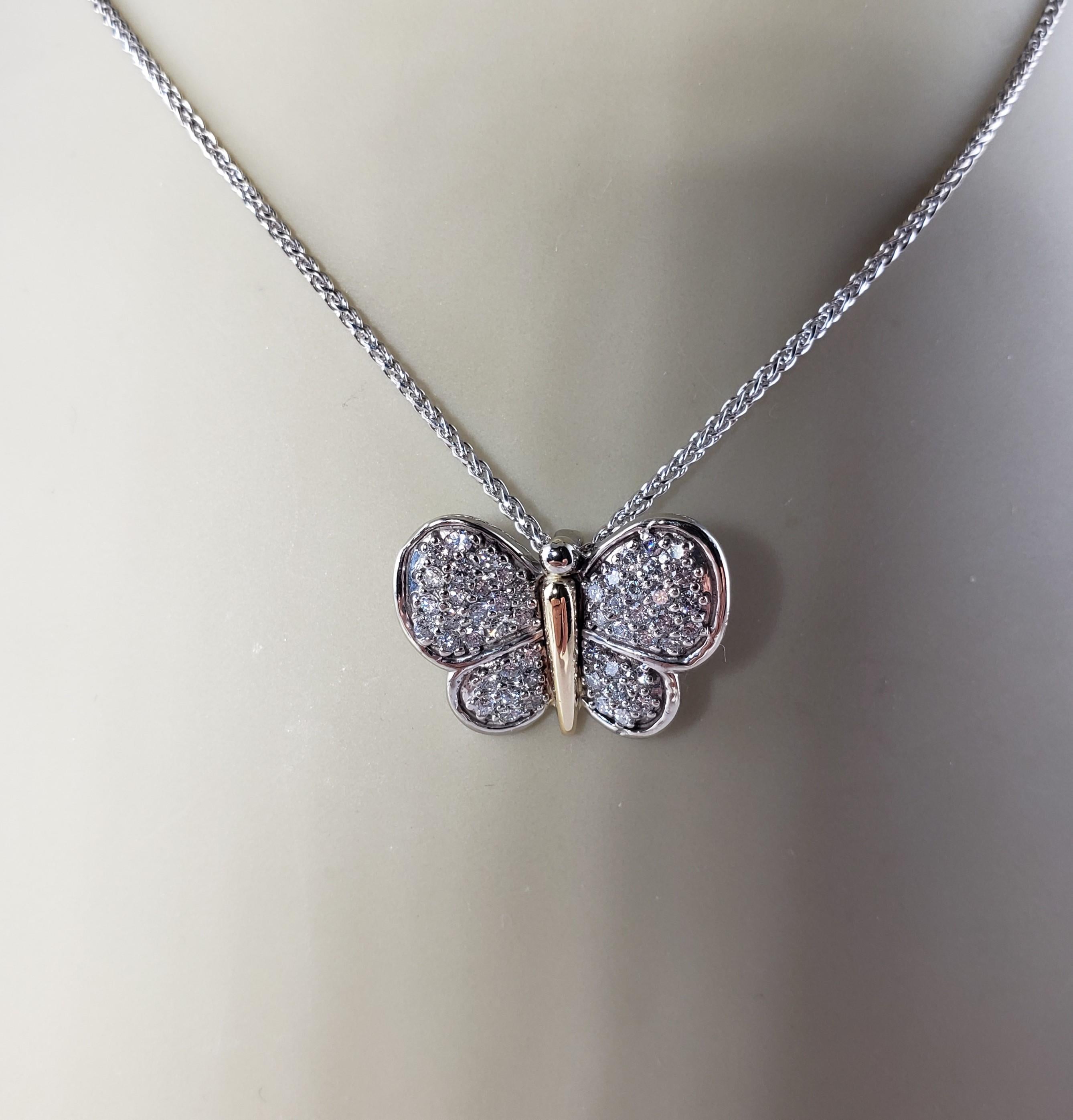 14 Karat Two Tone Diamond Butterfly Pendant Necklace #13784 For Sale 3