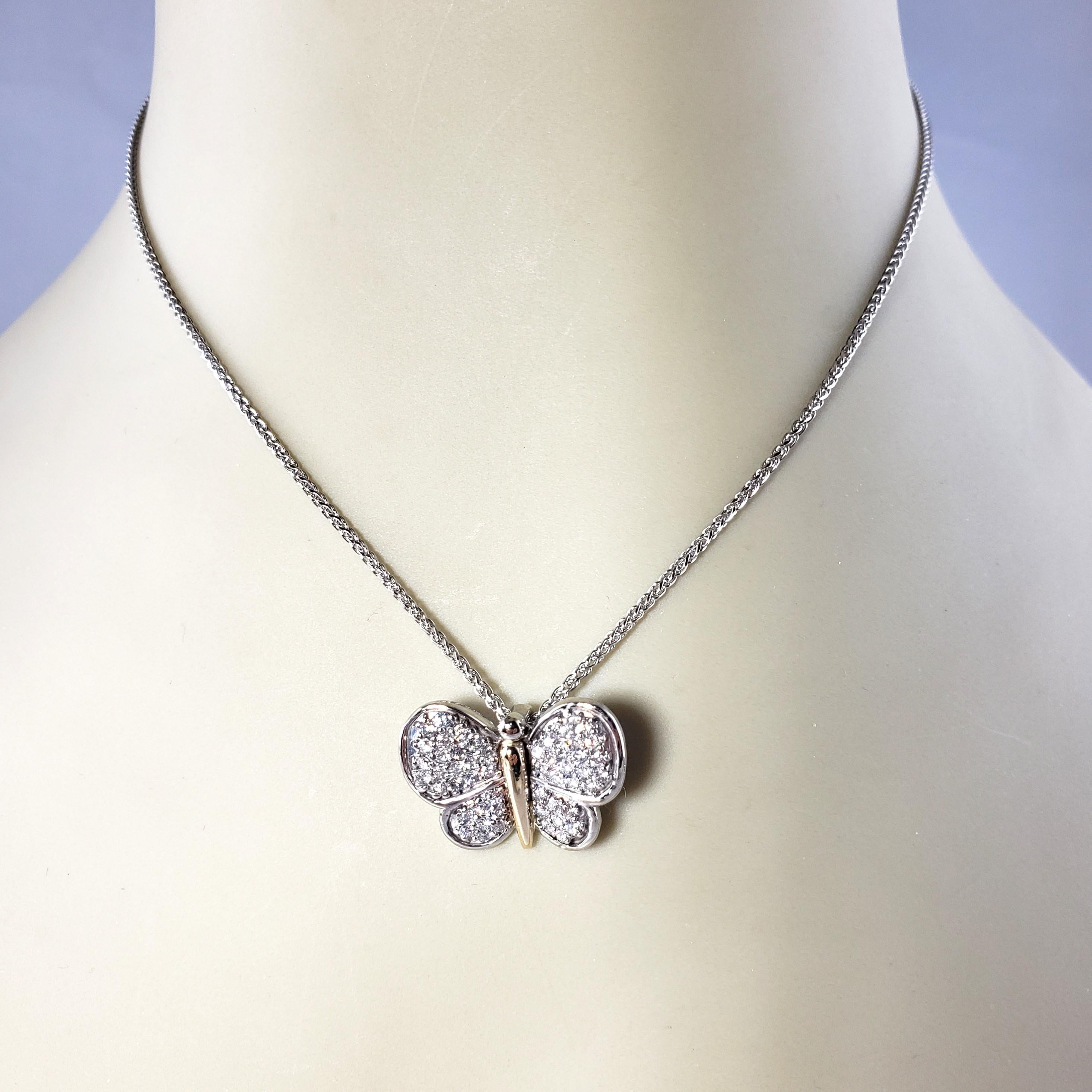 14 Karat Two Tone Diamond Butterfly Pendant Necklace #13784 For Sale 4