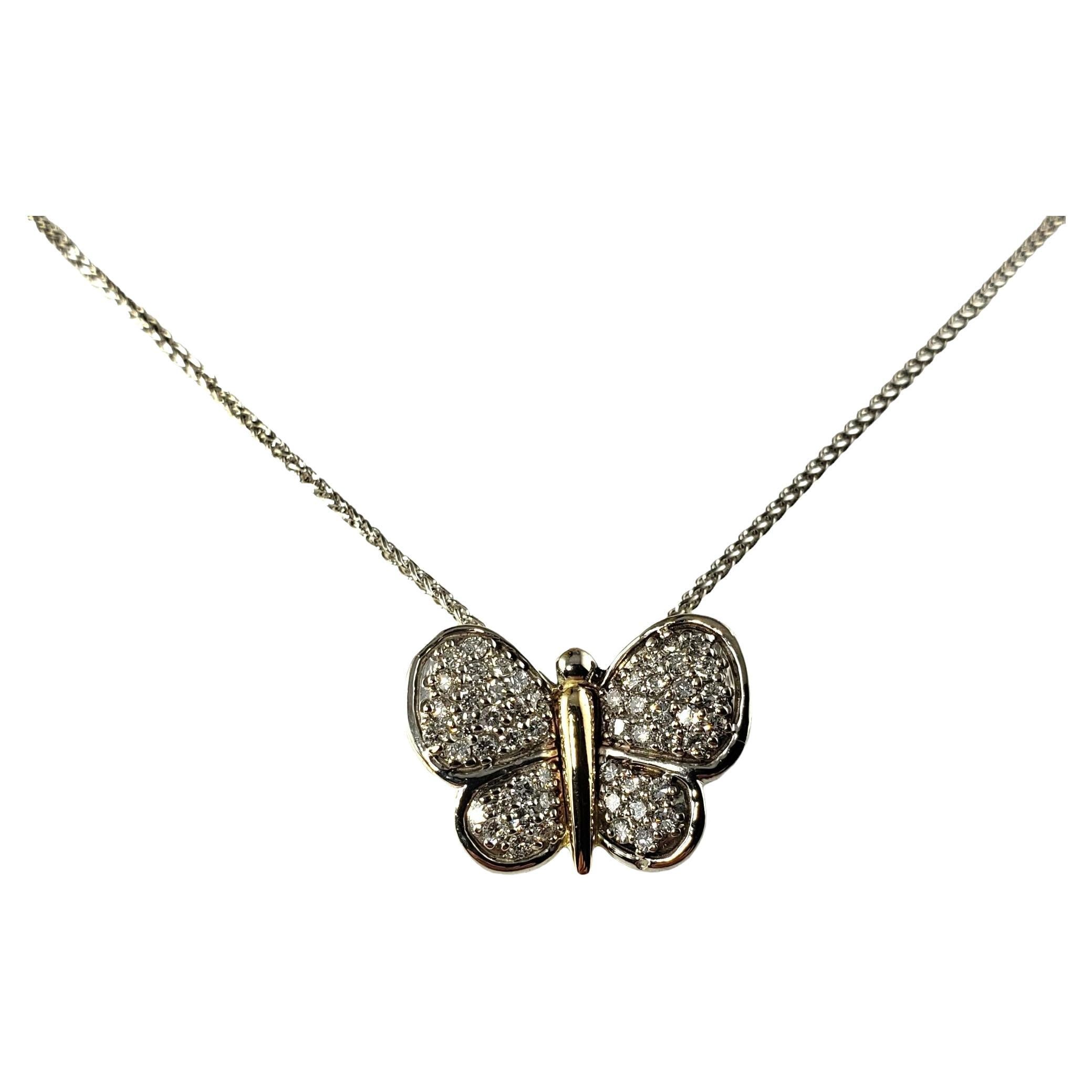 14 Karat zweifarbige Diamant-Halskette mit Schmetterlingsanhänger #13784