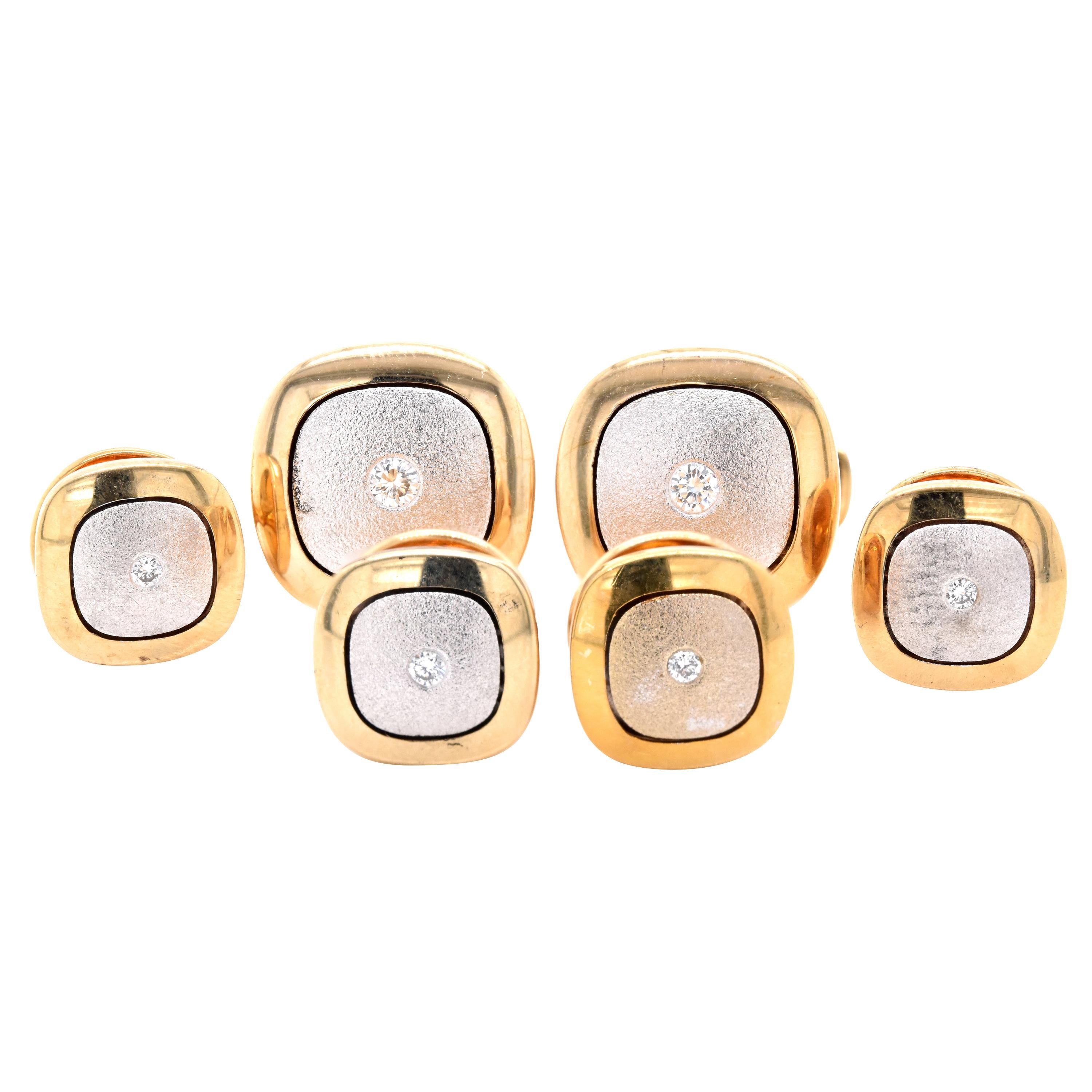 CARTIER A 1930's Onyx and Diamond Dress Set of Cufflinks and Shirt