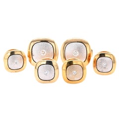 14 Karat Two-Tone Diamond Cufflink and Shirt Stud Set