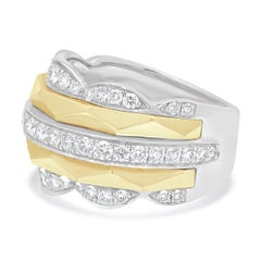 14 Karat Two-tone Diamond Fantasy Cut Bead Set Ring