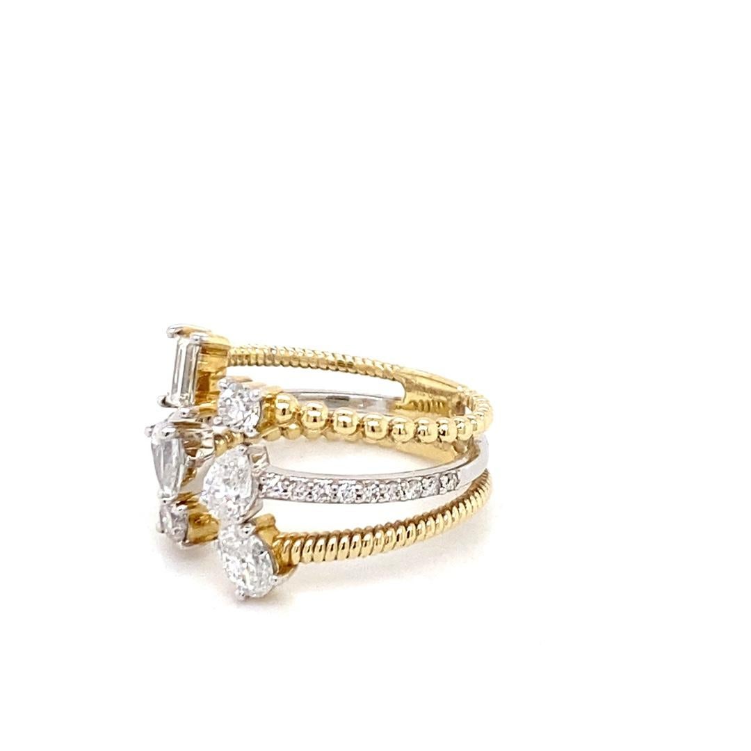 Mixed Cut 14 Karat Two-tone Diamond Fashion Ring For Sale