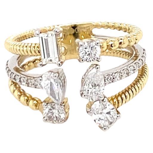 14 Karat zweifarbiger Diamant-Mode-Ring im Angebot