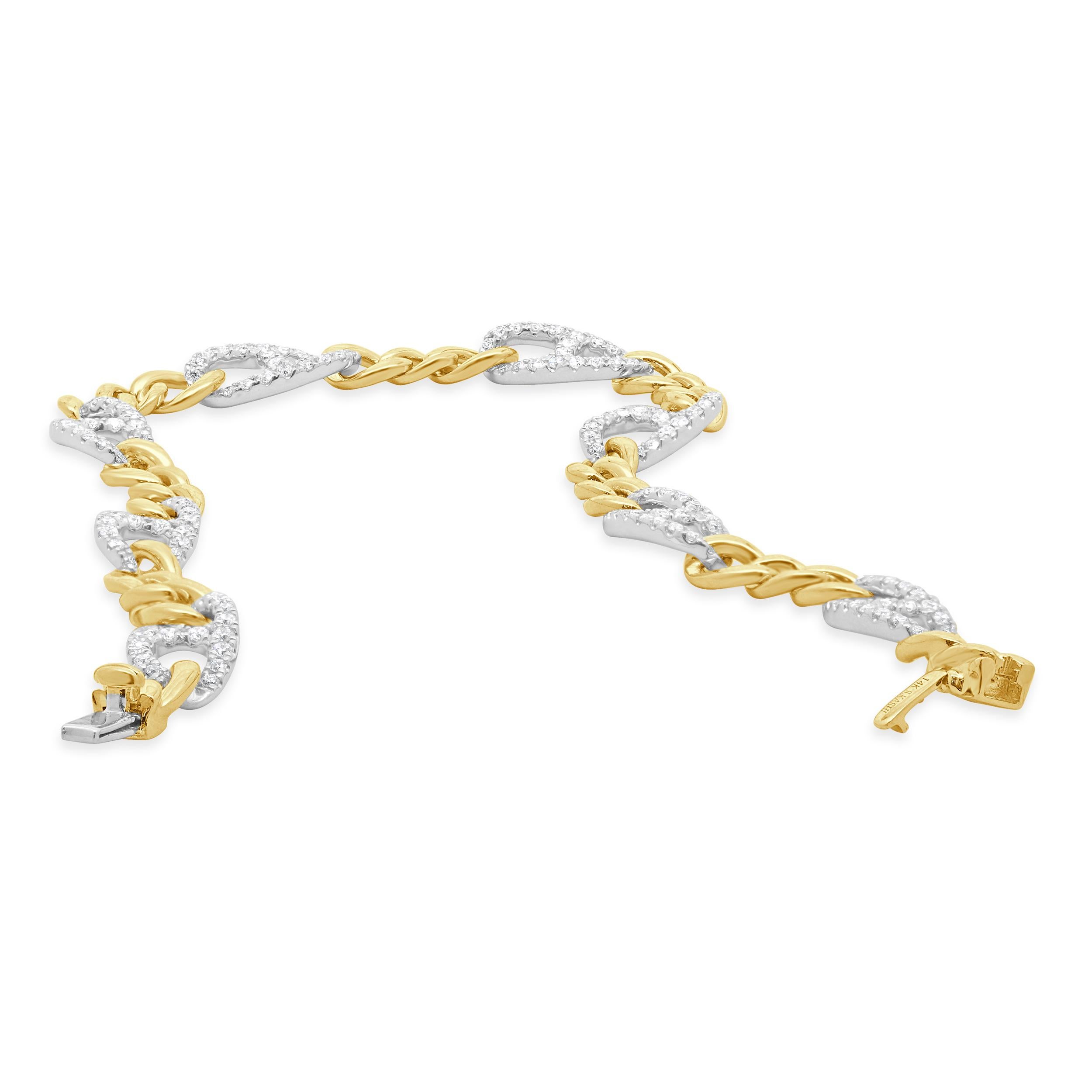 Taille ronde 14 Karat Two Tone Diamond Gucci Link Bracelet en vente