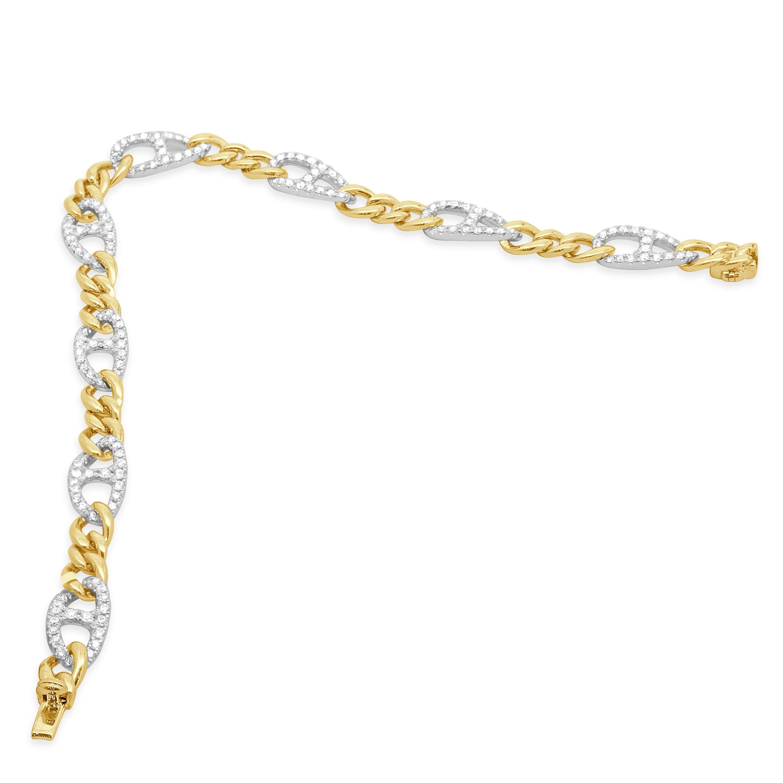 14 Karat Two Tone Diamond Gucci Link Bracelet Excellent état - En vente à Scottsdale, AZ