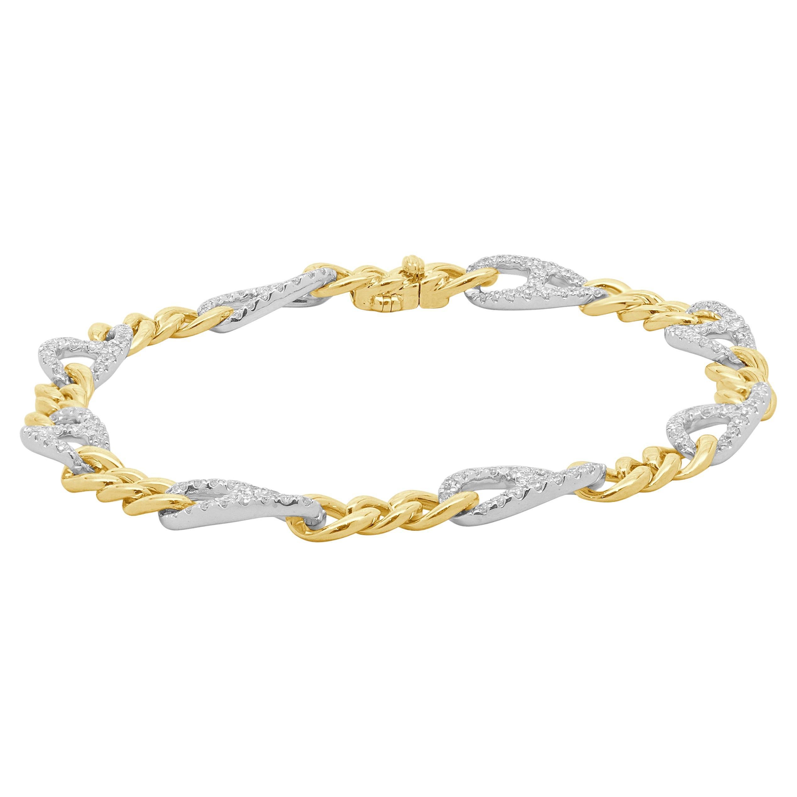 14 Karat Two Tone Diamond Gucci Link Bracelet en vente
