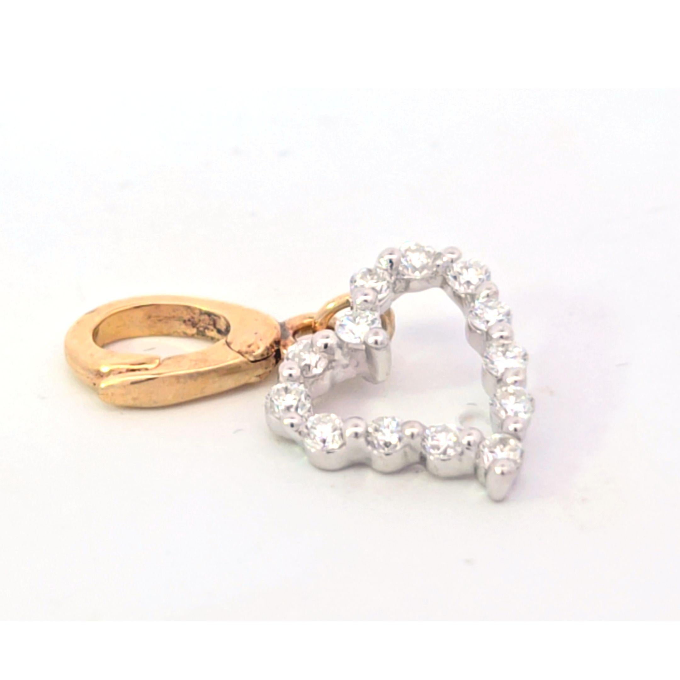 Round Cut 14 Karat Two Tone Diamond Heart Charm For Sale