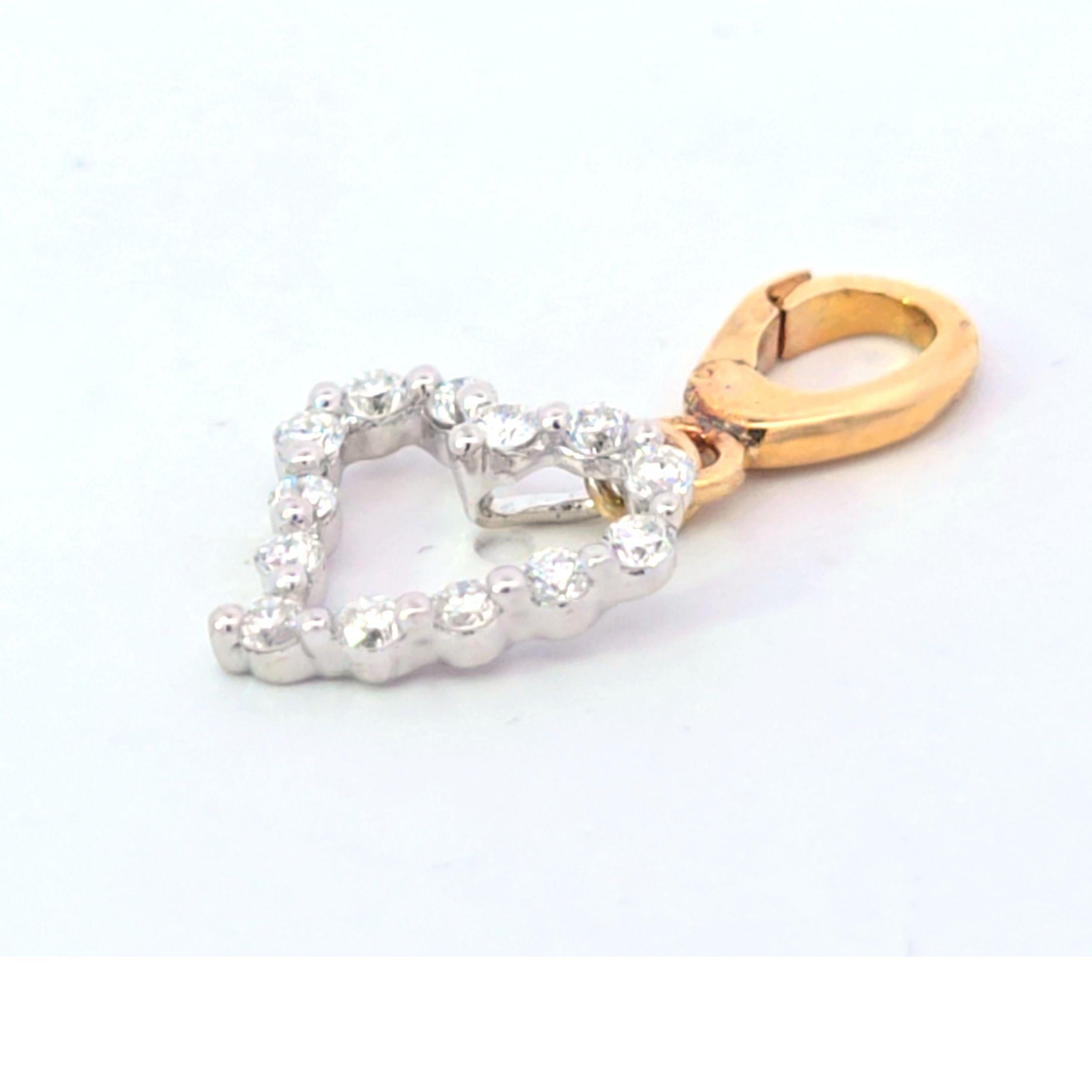 14 Karat Two Tone Diamond Heart Charm In Good Condition For Sale In Dallas, TX