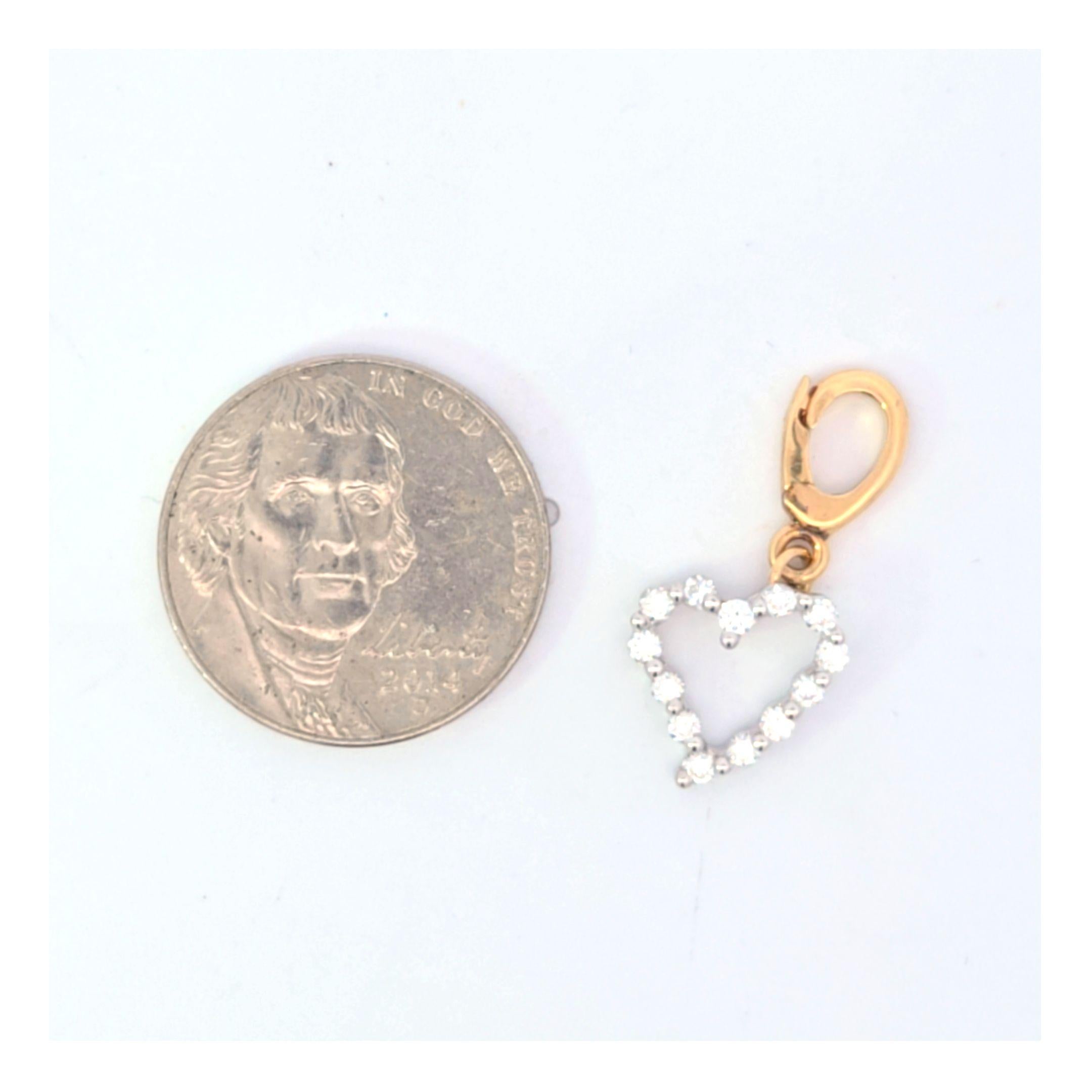 14 Karat Two Tone Diamond Heart Charm For Sale 1