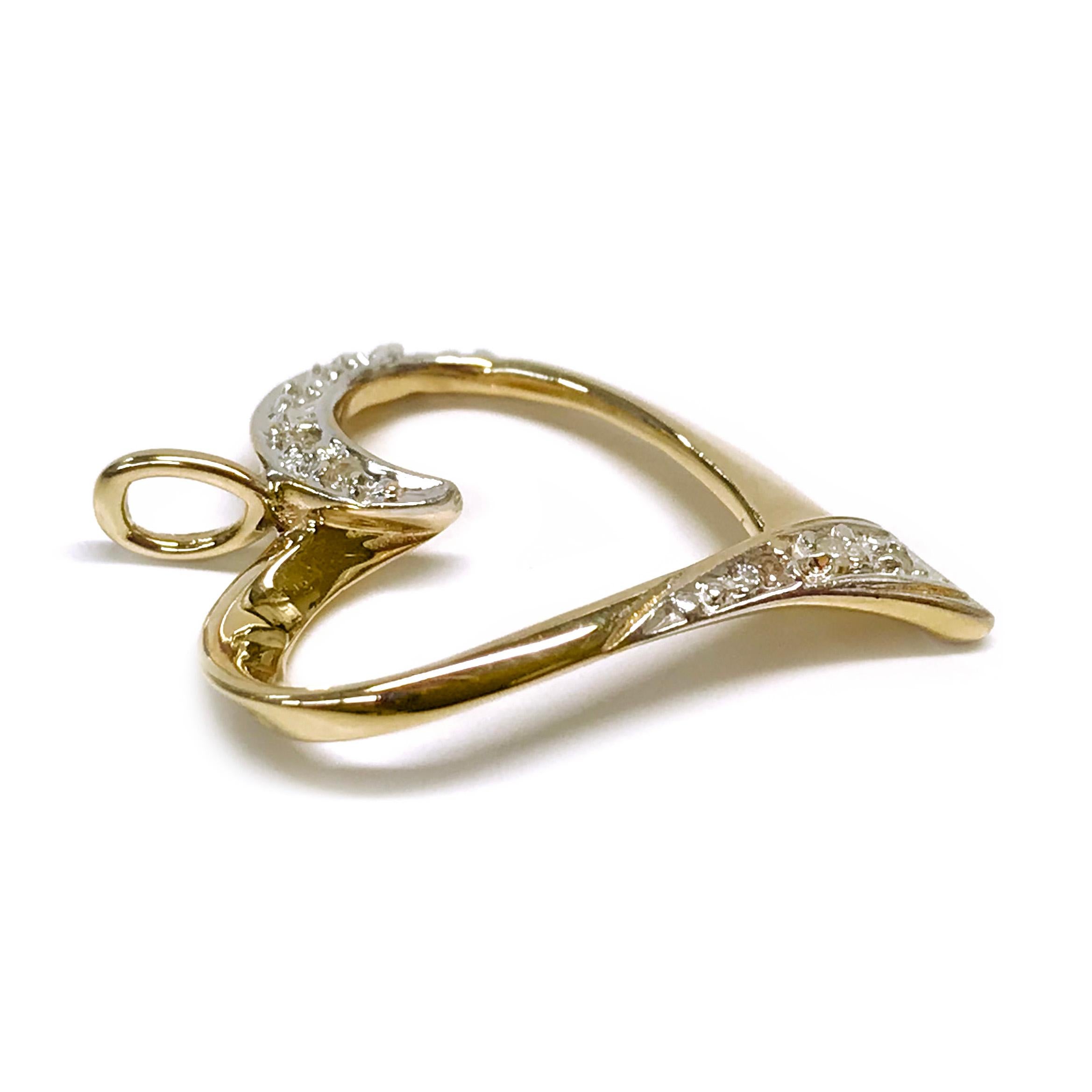 Contemporary 14 Karat Two-Tone Diamond Heart Pendant For Sale