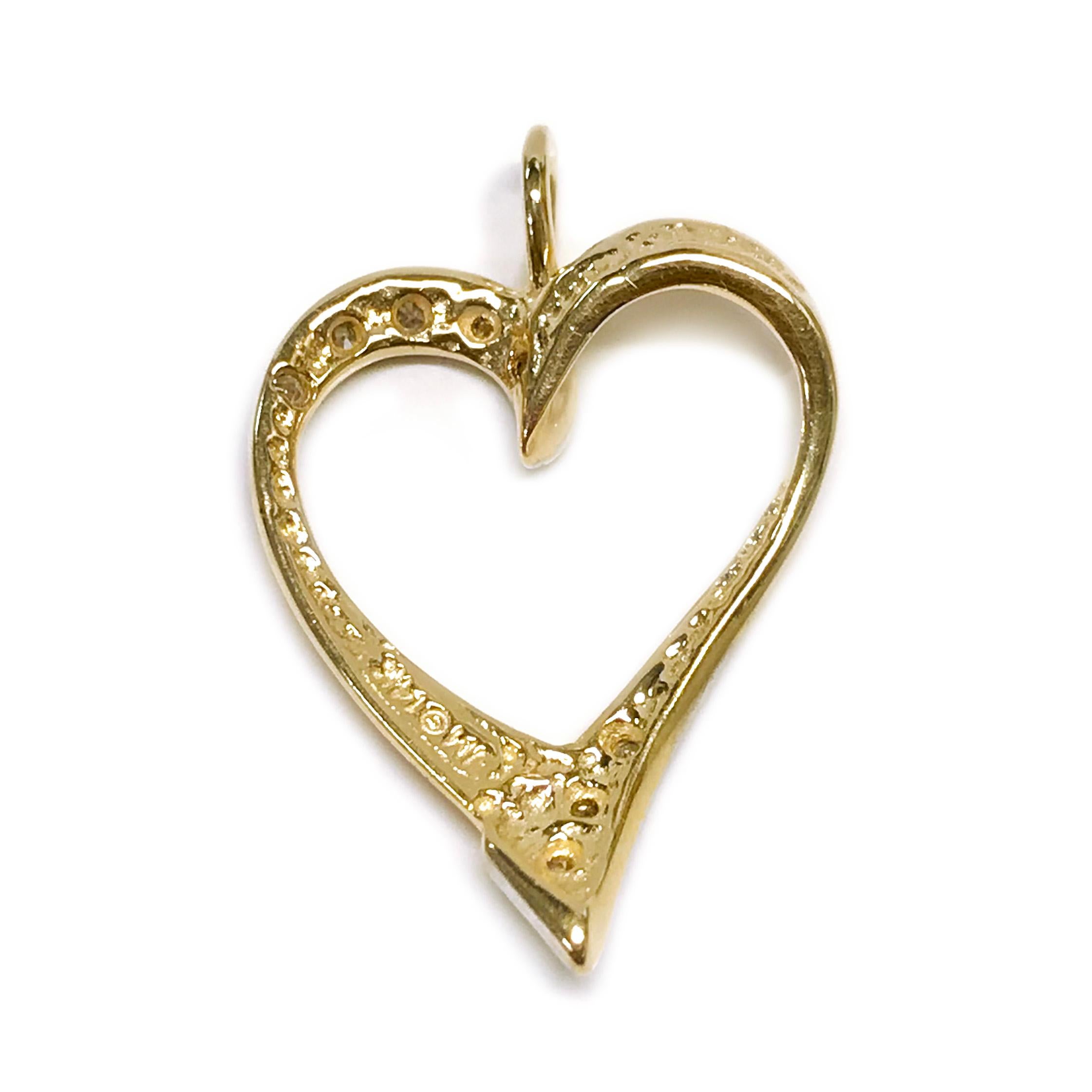 Round Cut 14 Karat Two-Tone Diamond Heart Pendant For Sale