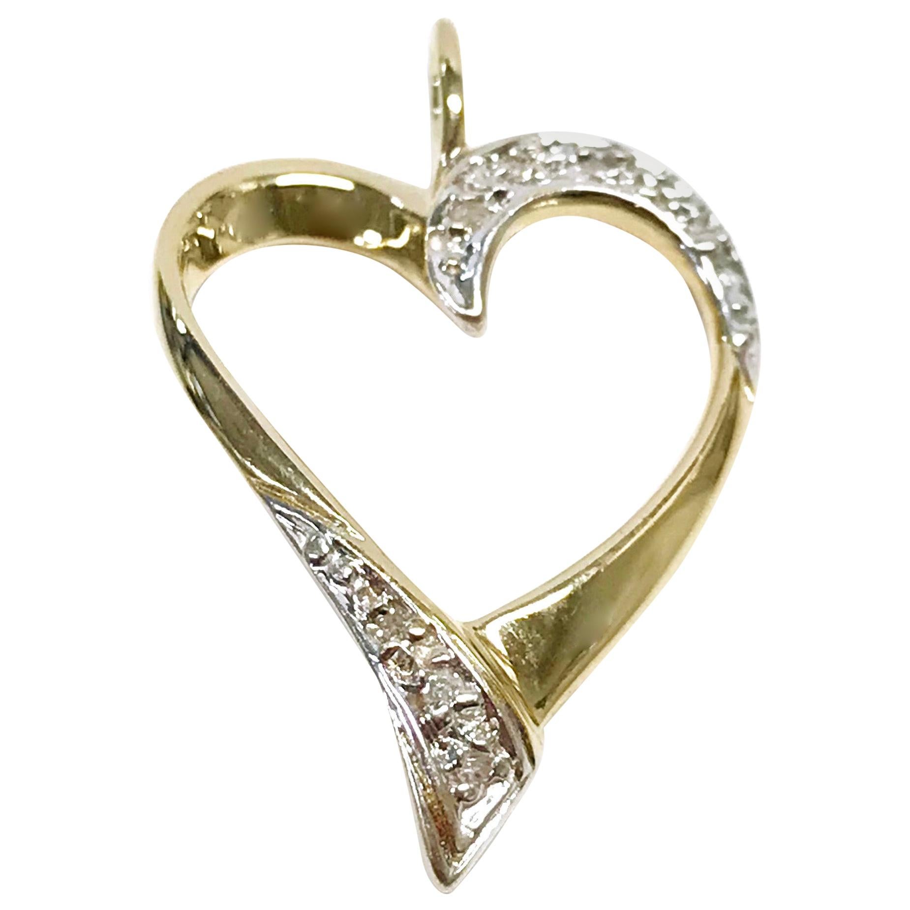 14 Karat Two-Tone Diamond Heart Pendant For Sale