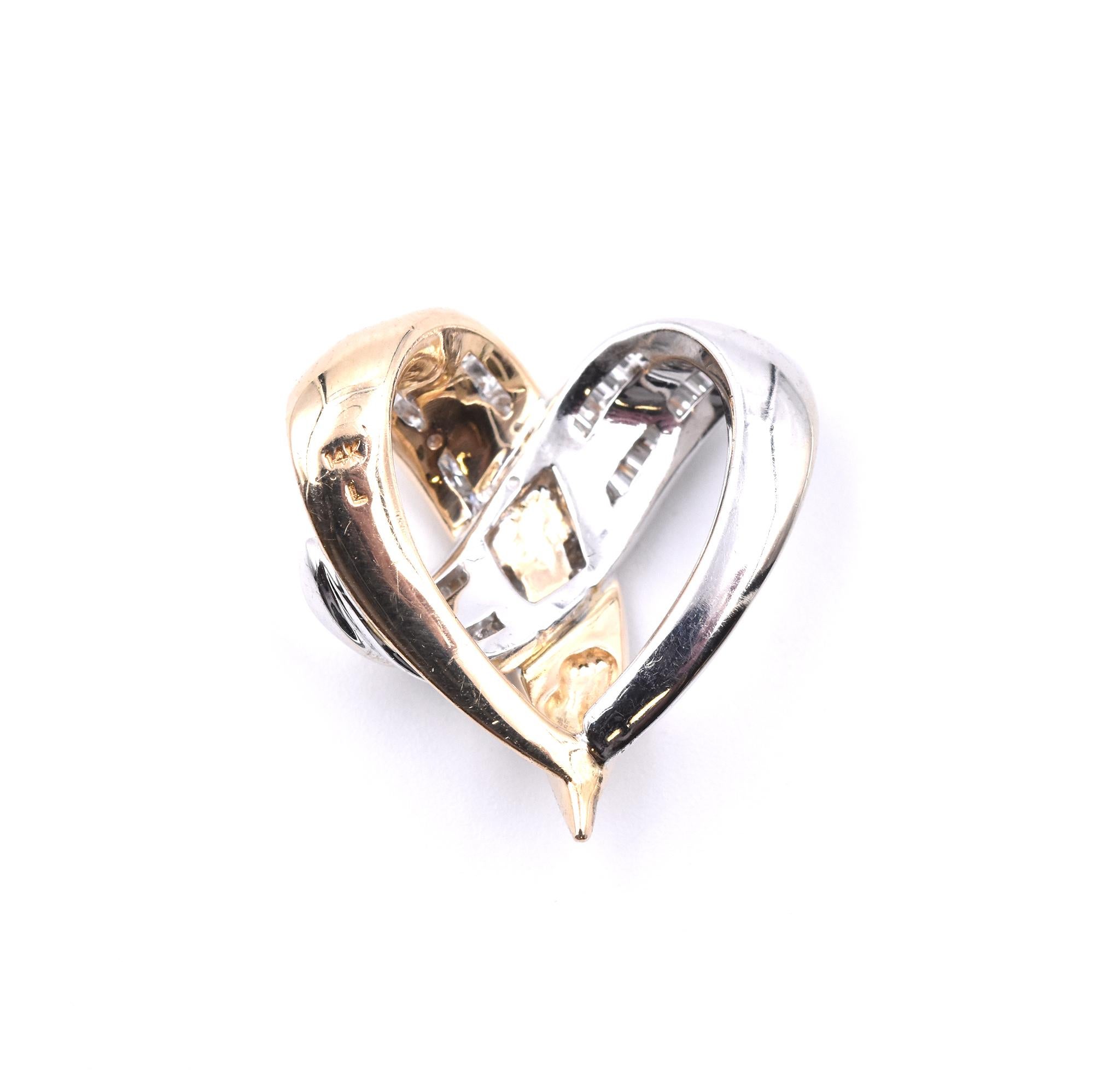 14 Karat Two-Tone Diamond Heart Slide Pendant In Excellent Condition For Sale In Scottsdale, AZ