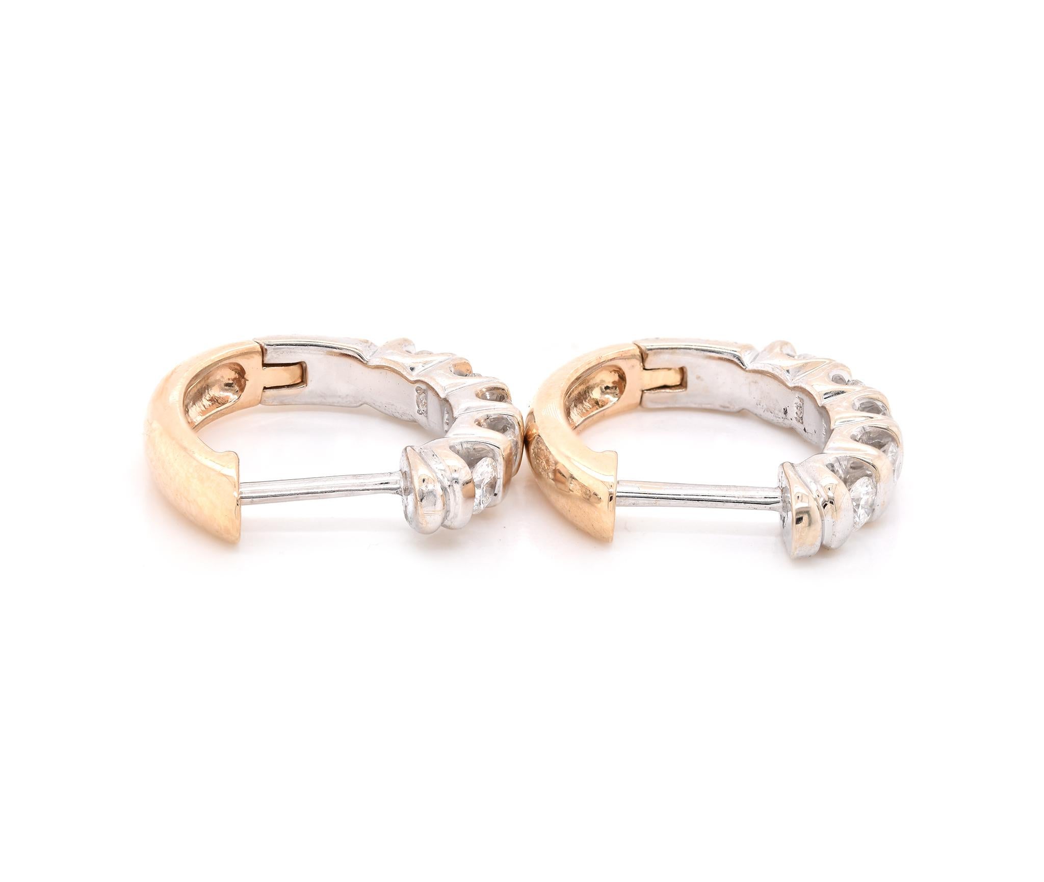Designer: custom
Material: 14K white and yellow gold
Diamonds: 10 round cut = .45cttw
Color: G
Clarity: SI1
Dimensions: earrings measure 16.3mm long 
Weight: 4.98 grams

