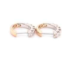 14 Karat Two Tone Diamond Huggie Hoop Earrings