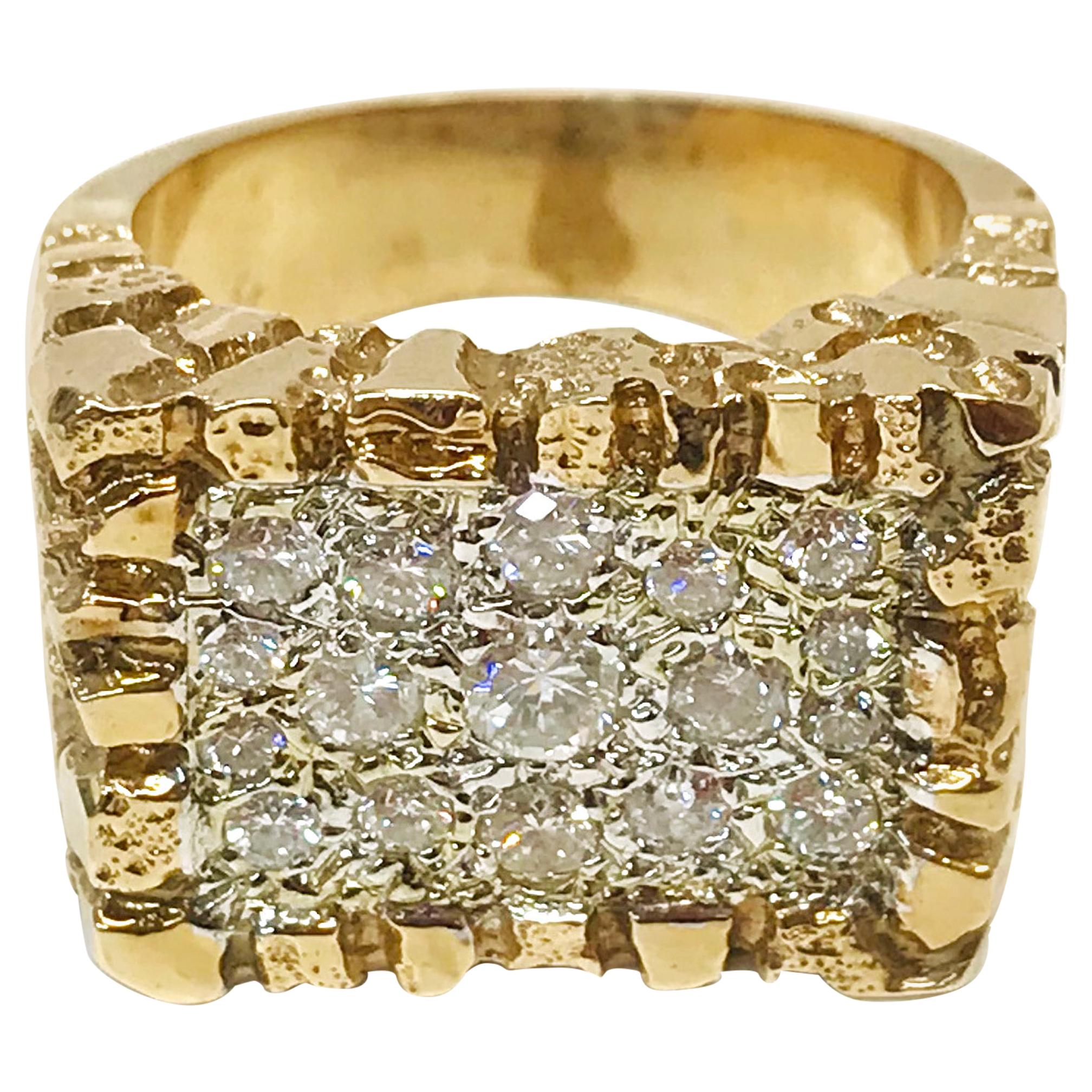14 Karat Two-Tone Diamond Nugget Ring
