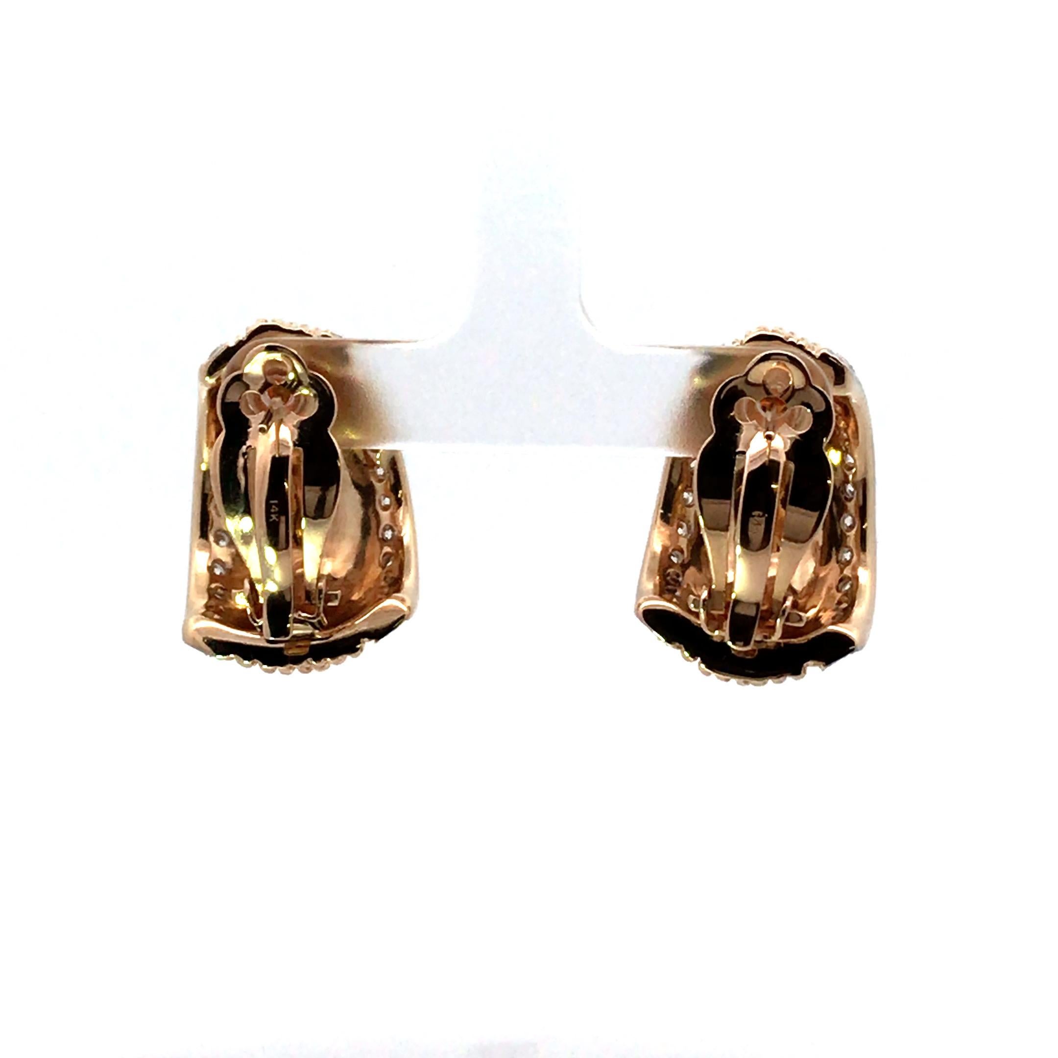 14 Karat zweifarbige Diamant-Seil-Ohrringe mit Seil (Rundschliff) im Angebot