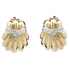 14 Karat Two Tone Diamond Shell Earrings