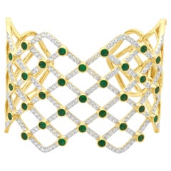 14 Karat Two Tone Emerald and Diamond Cuff Bracelet